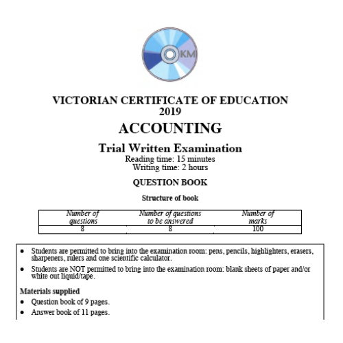 2019 Kilbaha VCE Accounting Trial Examination