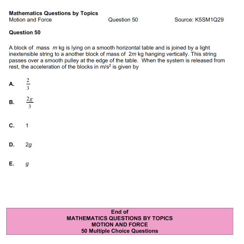 MQBT11 - Motion and Force - 50 Multiple Choice Questions