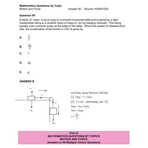 MQBT11 - Motion and Force - 50 Multiple Choice Questions