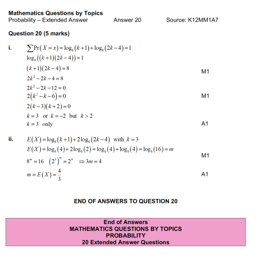 MQBT12 - Probability - 20 Extended Answer Questions