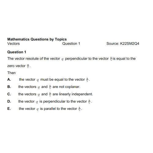 MQBT13 - Vectors - 50 Multiple Choice Questions