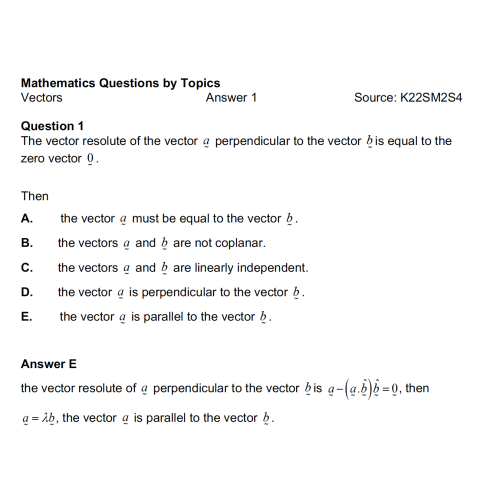 MQBT13 - Vectors - 50 Multiple Choice Questions