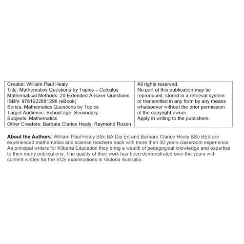 MQBT1 - Calculus Maths Methods - 20 Extended Answer Questions