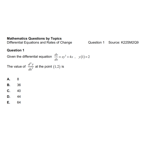 MQBT4 - Differential Equations - 50 Multiple Choice Questions