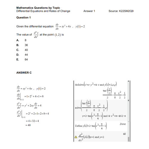MQBT4 - Differential Equations - 50 Multiple Choice Questions