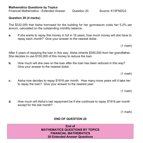 MQBT6 - Functions and Relations 1 - 20 Extended Answer Questions