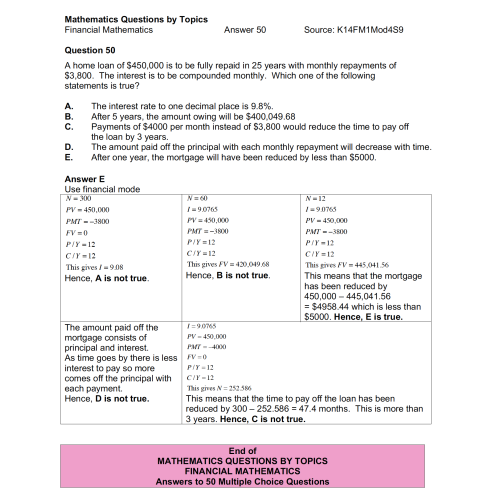 MQBT5 - Financial Mathematics - 50 Multiple Choice Questions