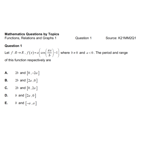 MQBT6 - Functions and Relations 1 - 50 Multiple Choice Questions