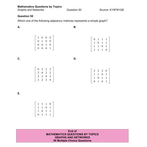 MQBT8 - Graphs and Networks - 50 Multiple Choice Questions